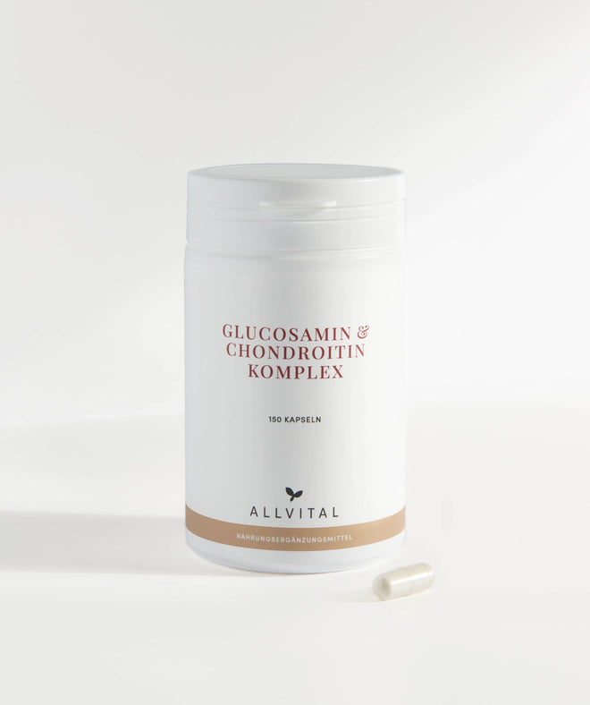 Allvital Glucosamine et Chondroïtine Complexe favorise la formation de collagène et est complété par du MSM, L-Lysine et les vitamines C, D3 et B12. Allvital Glucosamine et Chondroïtine Complexe favorise la formation de collagène et est complété par du MSM, L-Lysine et les vitamines C, D3 et B12.