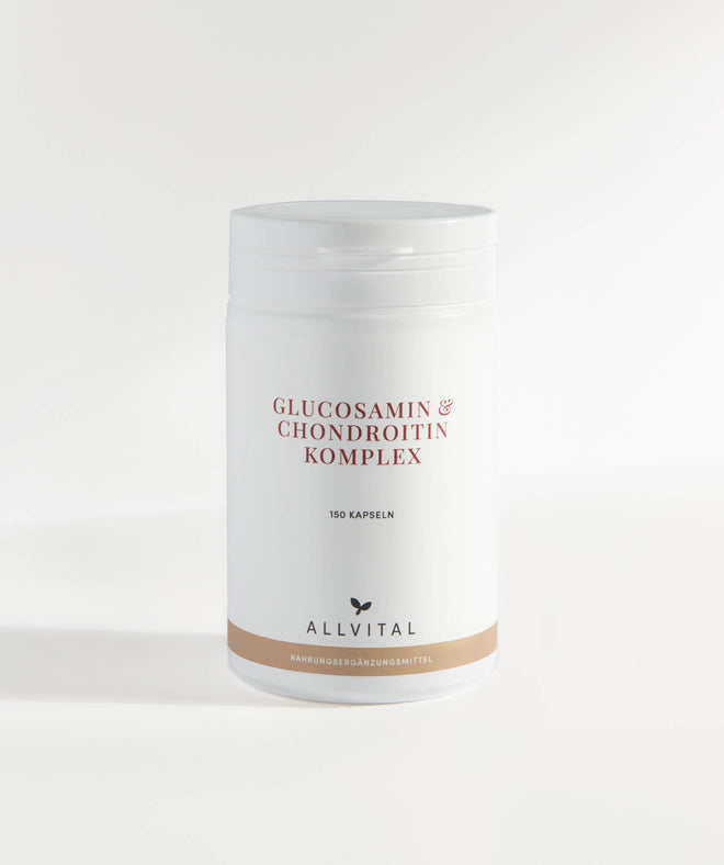 Allvital Glucosamine et Chondroïtine Complexe favorise la formation de collagène et est complété par du MSM, L-Lysine et les vitamines C, D3 et B12. Allvital Glucosamine et Chondroïtine Complexe favorise la formation de collagène et est complété par du MSM, L-Lysine et les vitamines C, D3 et B12.
