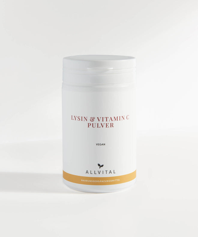 Allvital Lysine et Vitamine C Poudre végétalienne. Bon pour la formation de collagène, les vaisseaux sanguins, les os, le cartilage, la peau et les dents. Protège contre le stress oxydatif. Allvital Lysine et Vitamine C Poudre végétalienne. Bon pour la formation de collagène, les vaisseaux sanguins, les os, le cartilage, la peau et les dents. Protège contre le stress oxydatif.