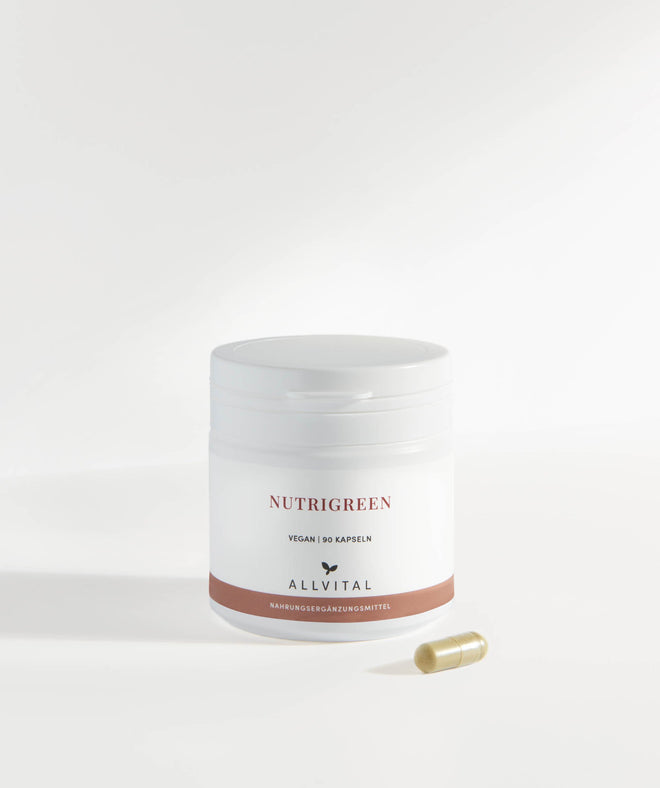 Allvital Nutrigreen contient un mélange de légumes en poudre combiné à des vitamines B et de la coenzyme Q10 pour soutenir le système immunitaire. Allvital Nutrigreen contient un mélange de légumes en poudre combiné à des vitamines B et de la coenzyme Q10 pour soutenir le système immunitaire.