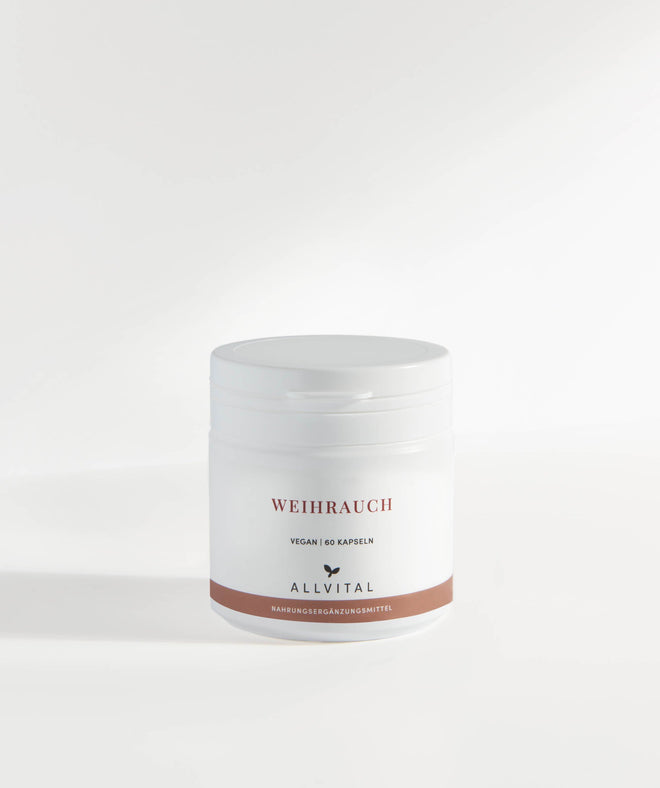 Allvital Encens végétalien contient de l'extrait de Boswellia Serrata (encens indien) avec 85 % d'acides boswelliques. Allvital Encens végétalien contient de l'extrait de Boswellia Serrata (encens indien) avec 85 % d'acides boswelliques.